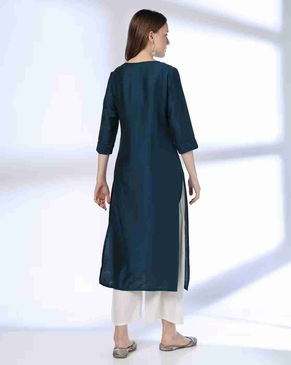 AVAASA MIX N' MATCH | Women Embroidered Straight Kurta|2