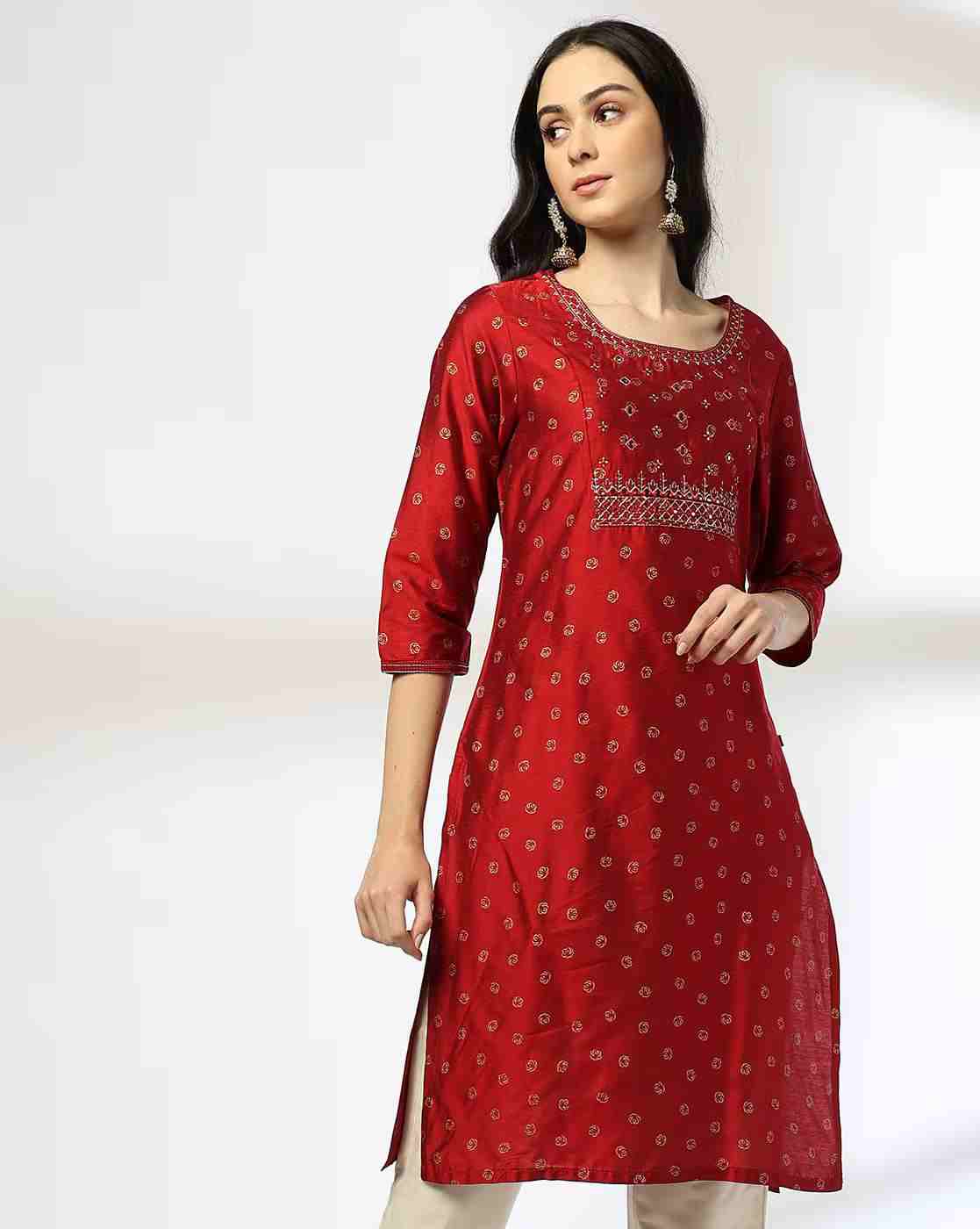 AVAASA MIX N' MATCH | Women Embroidered Straight Kurta|0