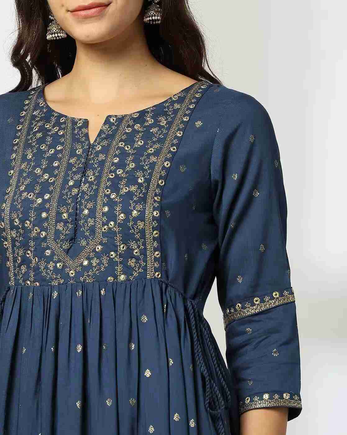 AVAASA MIX N' MATCH | Women Printed Flared Kurta with Embroidered Yoke|3
