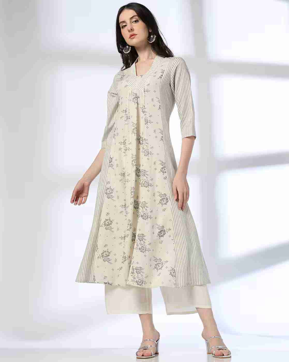 AVAASA MIX N' MATCH | Women Floral Print A-Line Kurta|0