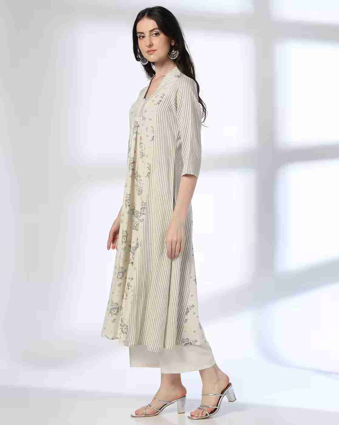AVAASA MIX N' MATCH | Women Floral Print A-Line Kurta|1