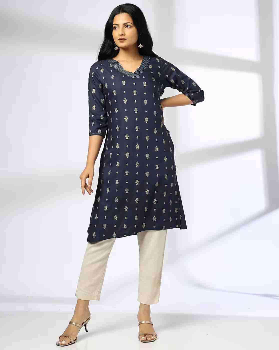 AVAASA MIX N' MATCH | Women Floral Print A-Line Kurta|0