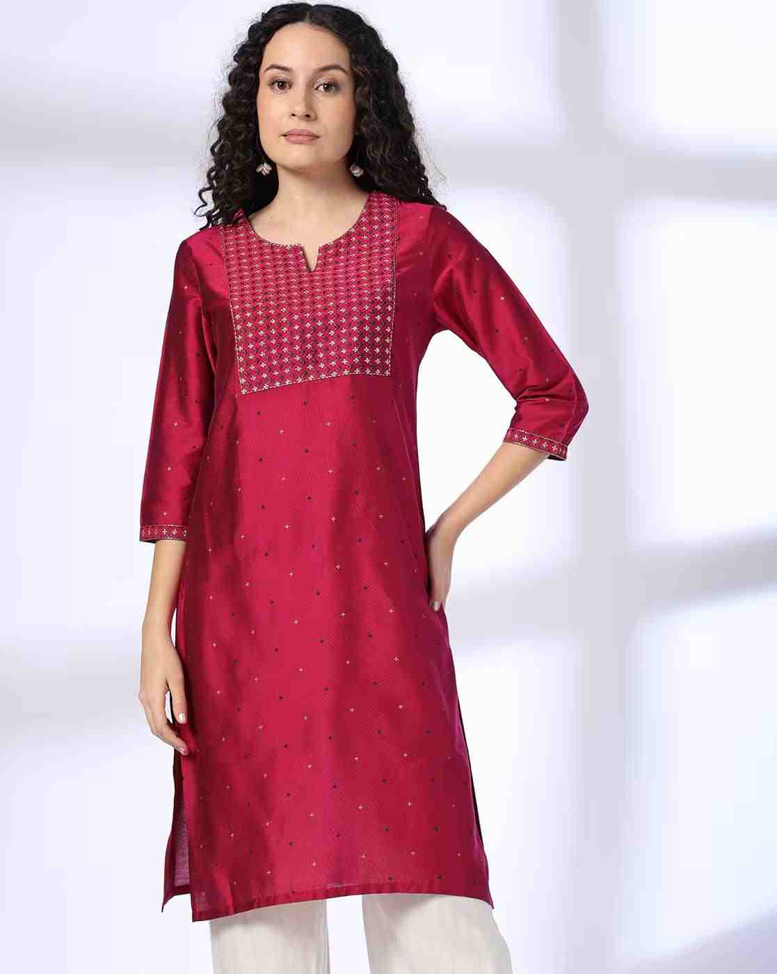 AVAASA MIX N' MATCH | Women Micro Print Straight Kurta with Embroidery|0