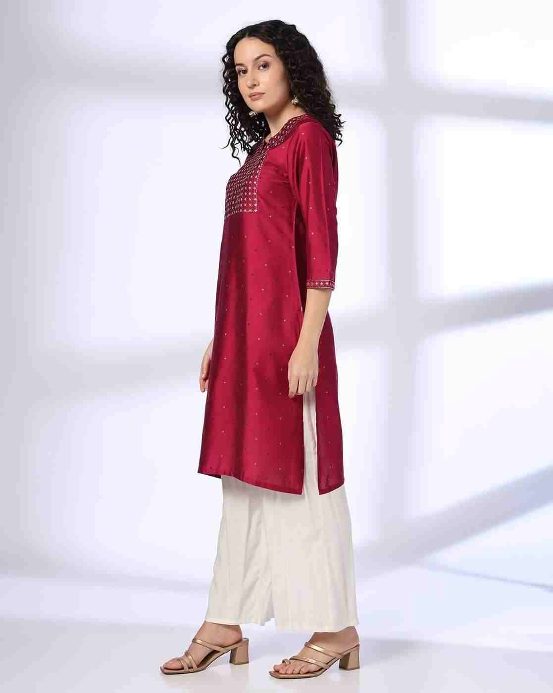 AVAASA MIX N' MATCH | Women Micro Print Straight Kurta with Embroidery|1