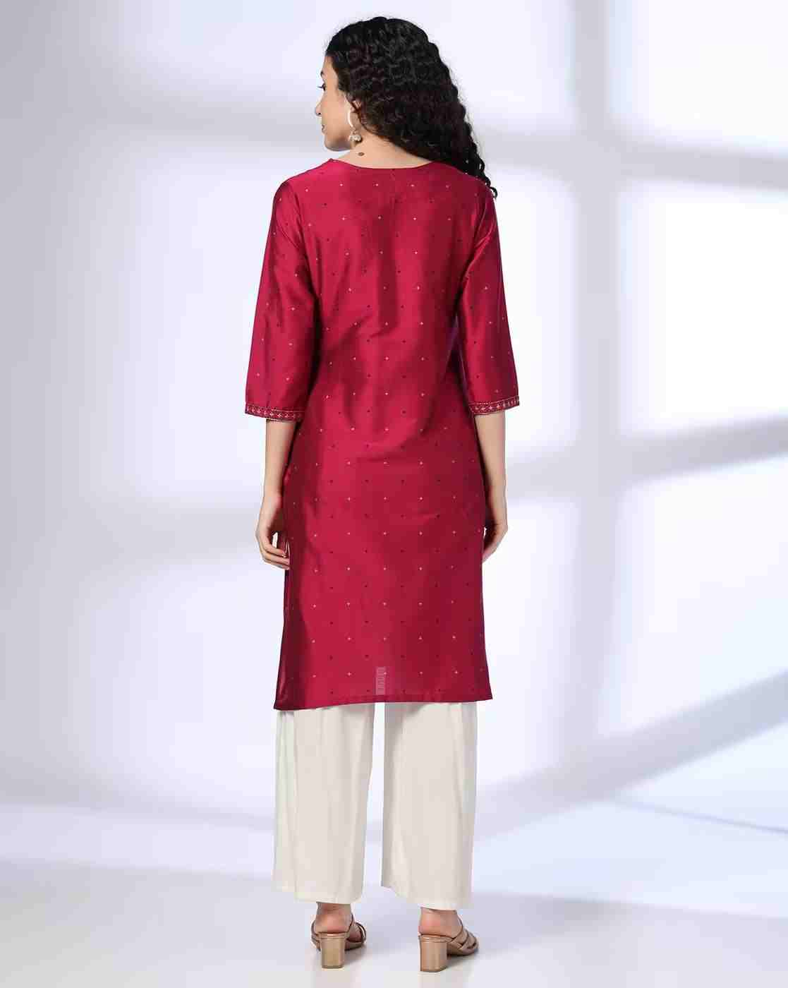 AVAASA MIX N' MATCH | Women Micro Print Straight Kurta with Embroidery|2