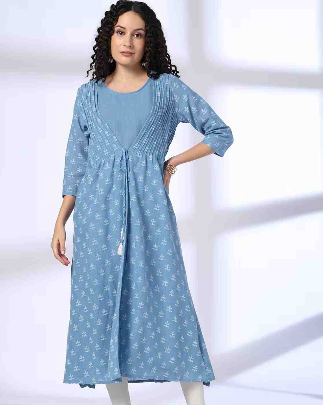 AVAASA MIX N' MATCH | Women Leaf Print Layered A-Line Kurta|0