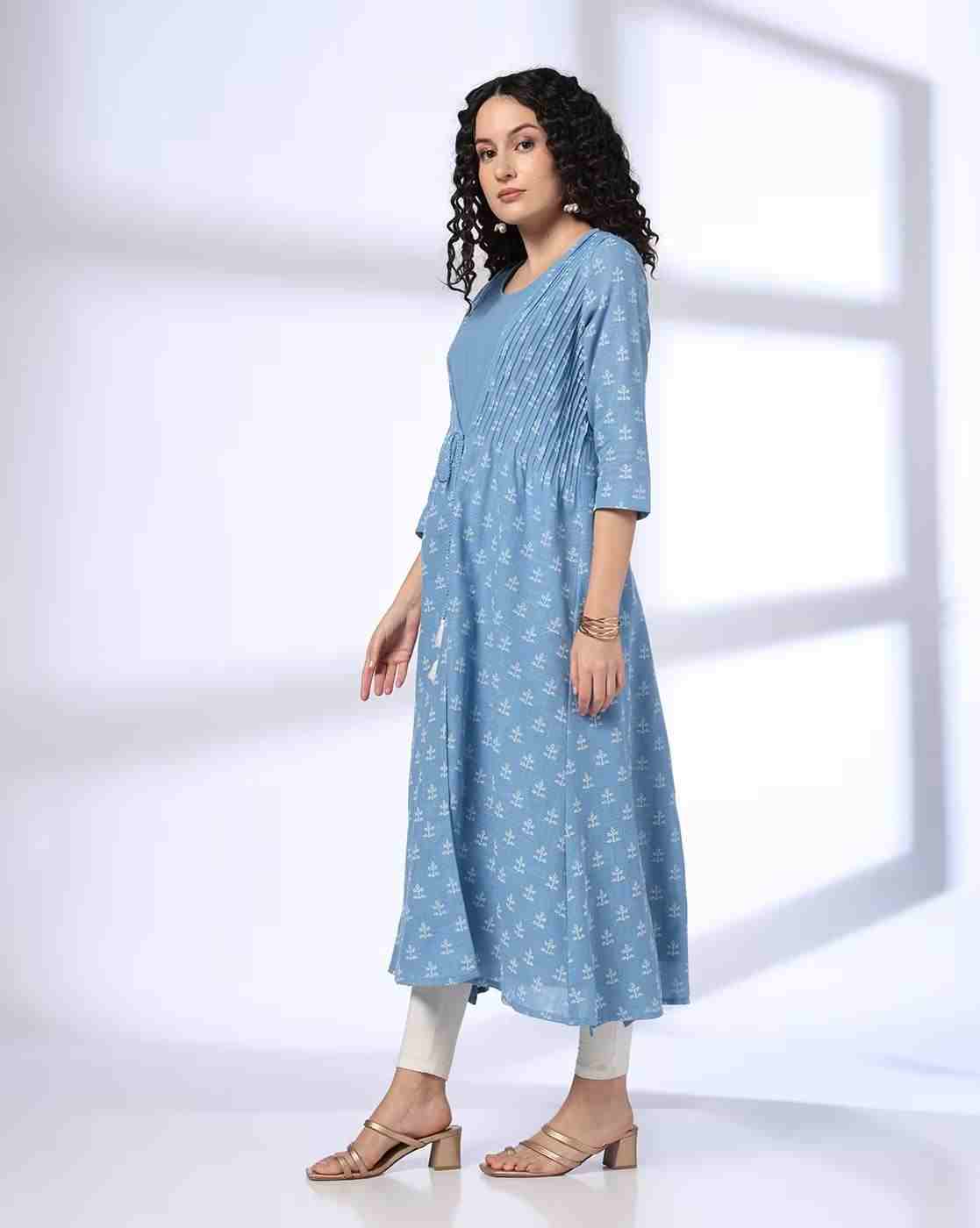 AVAASA MIX N' MATCH | Women Leaf Print Layered A-Line Kurta|1