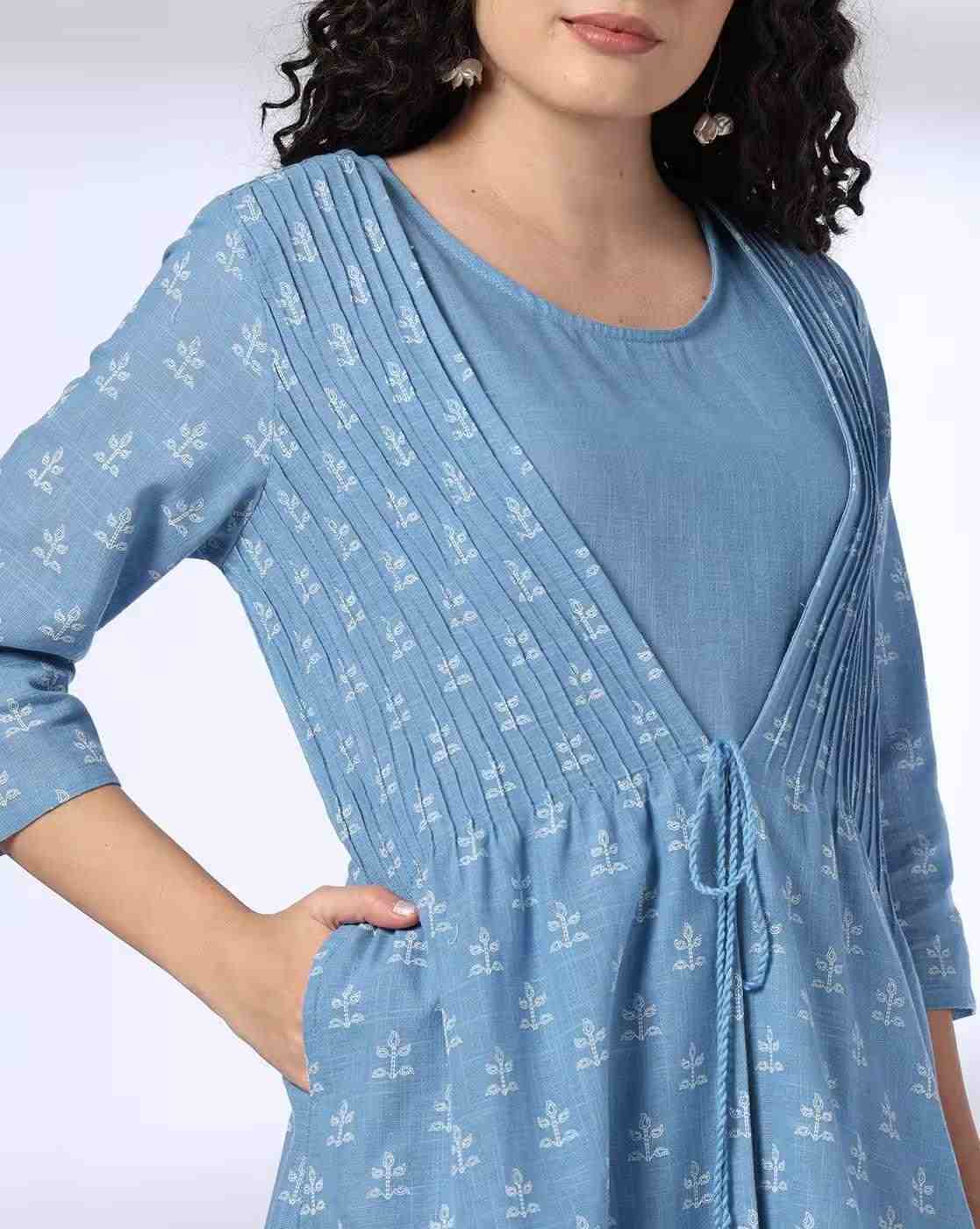 AVAASA MIX N' MATCH | Women Leaf Print Layered A-Line Kurta|4