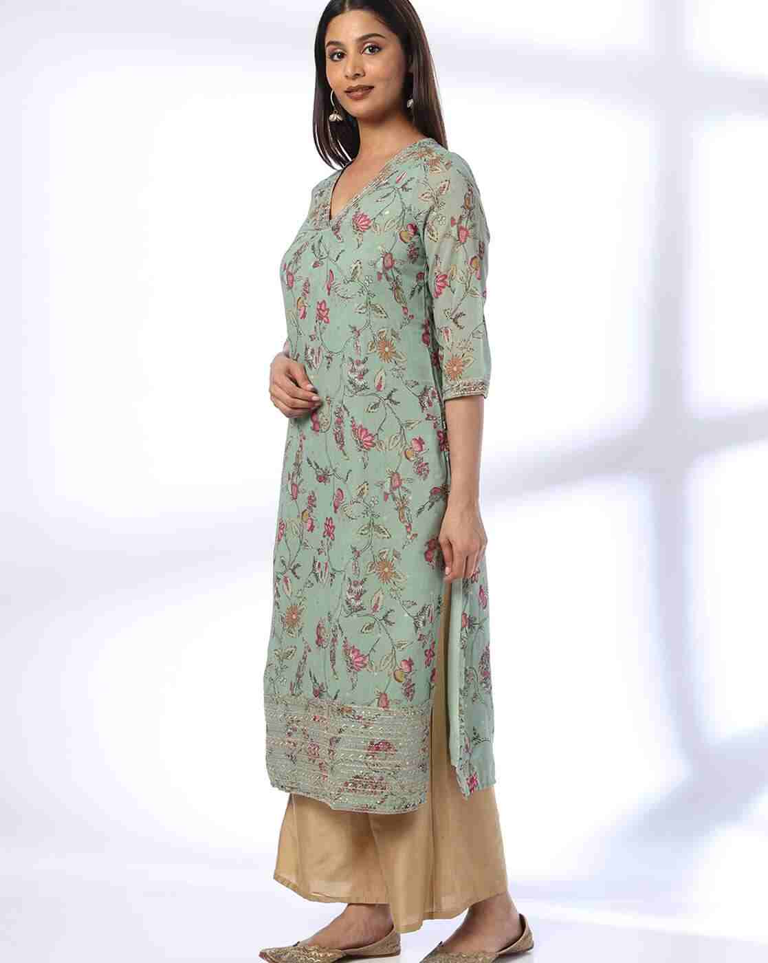 AVAASA MIX N' MATCH | Women Floral Print Straight Kurta|1