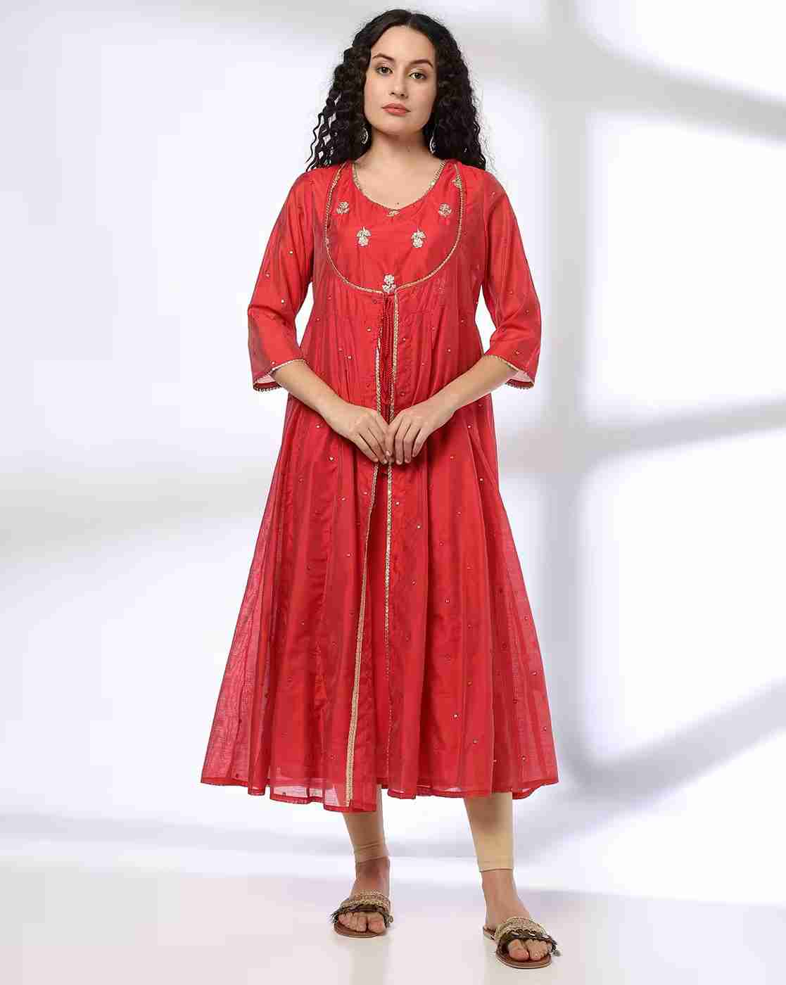 AVAASA MIX N' MATCH | Women Embroidered Straight Kurta with Jacket|3