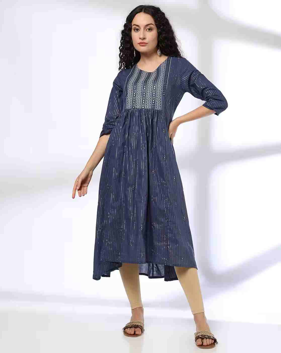 AVAASA MIX N' MATCH | Women Striped Flared Kurta|0