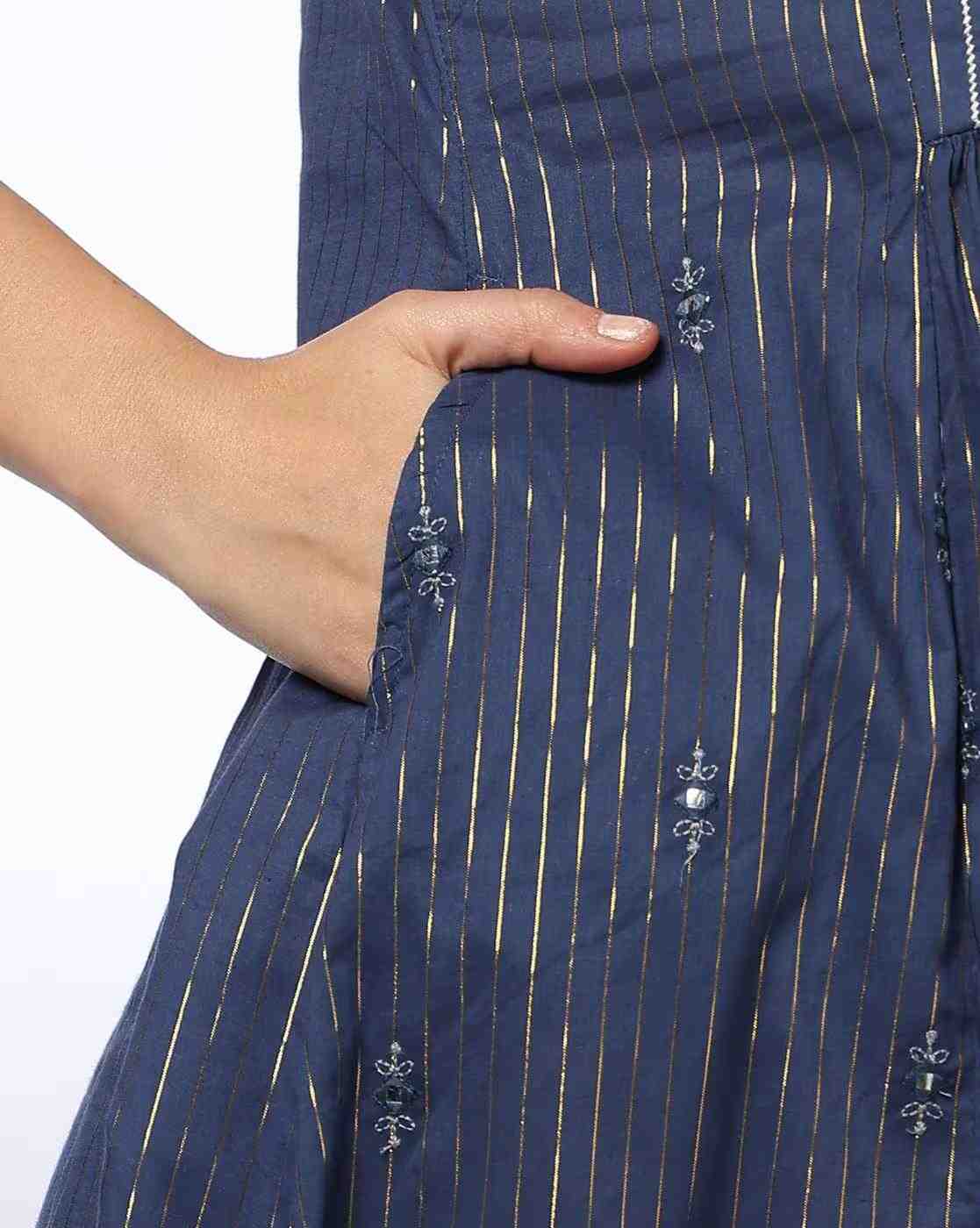 AVAASA MIX N' MATCH | Women Striped Flared Kurta|4