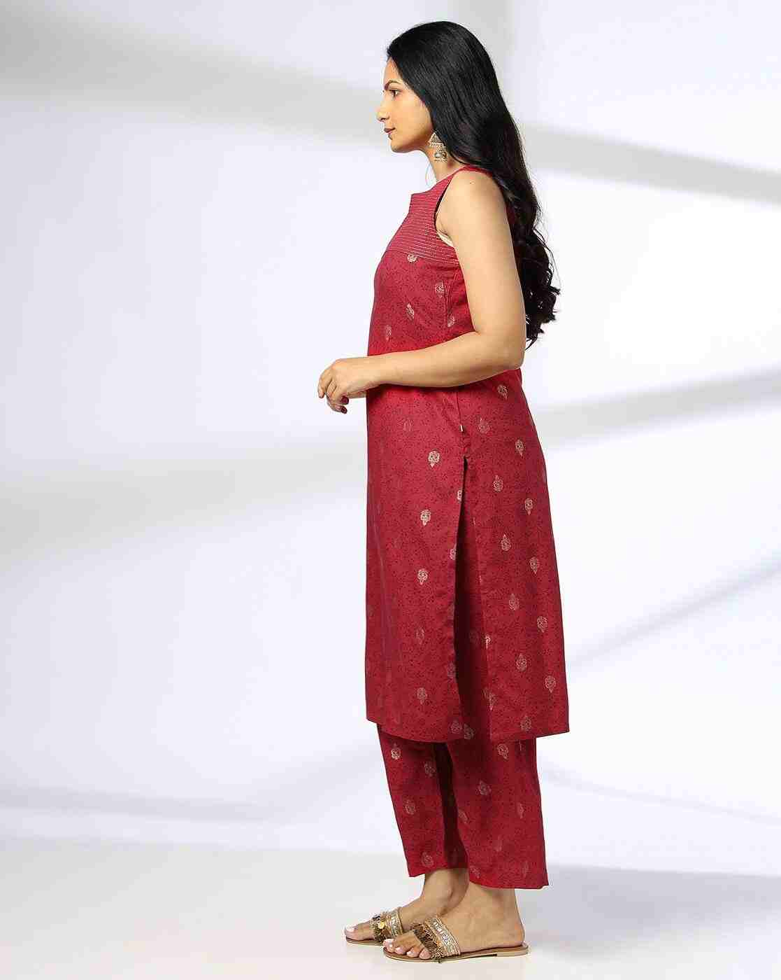 AVAASA MIX N' MATCH | Women Paisley Print Straight Kurta with Palazzos|1