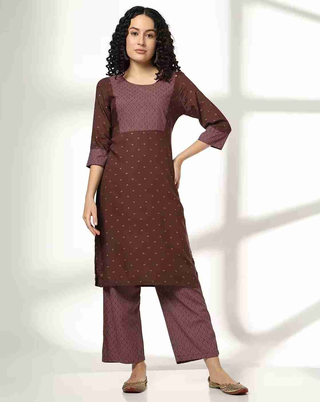 AVAASA MIX N' MATCH | Women Micro Print Straight Kurta Set with Sequin|0