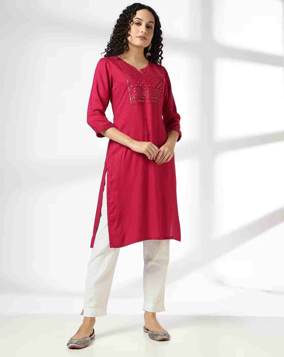 AVAASA MIX N' MATCH | Women Straight Kurta with Embellished Yoke|0