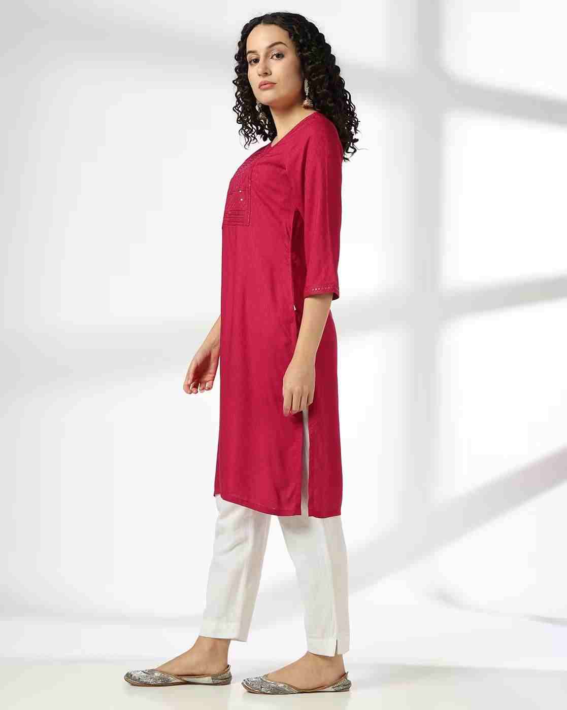 AVAASA MIX N' MATCH | Women Straight Kurta with Embellished Yoke|1