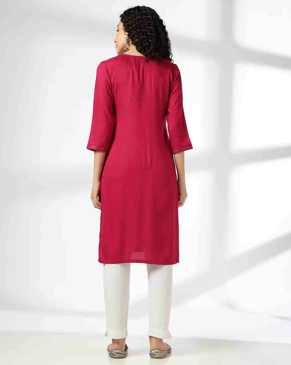 AVAASA MIX N' MATCH | Women Straight Kurta with Embellished Yoke|2