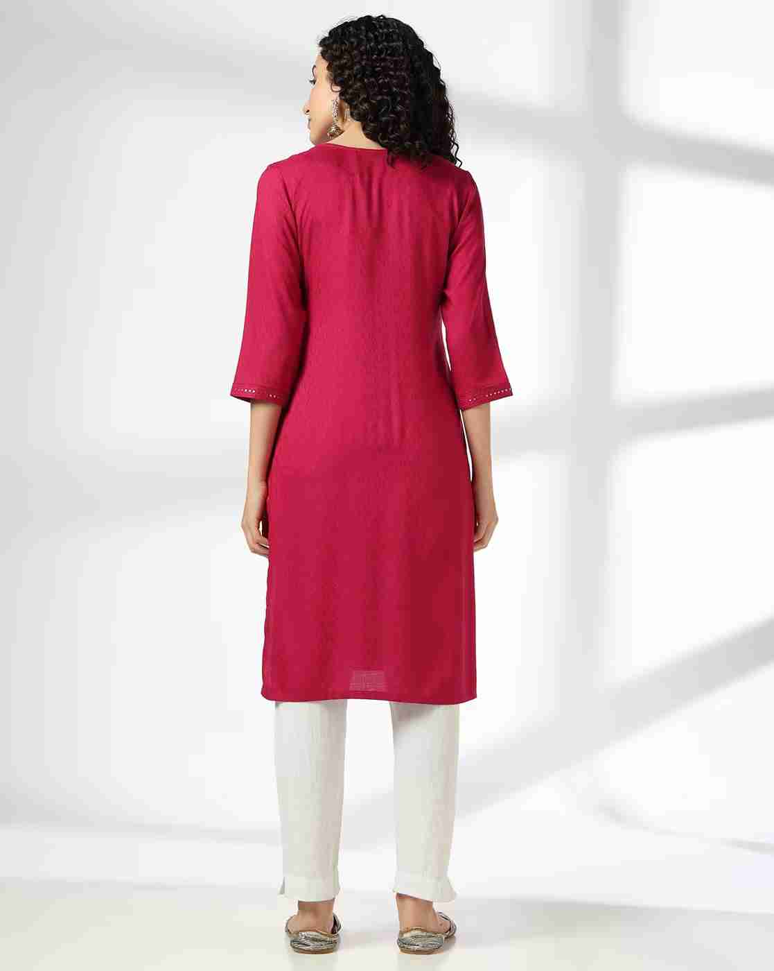 AVAASA MIX N' MATCH | Women Straight Kurta with Embellished Yoke|2