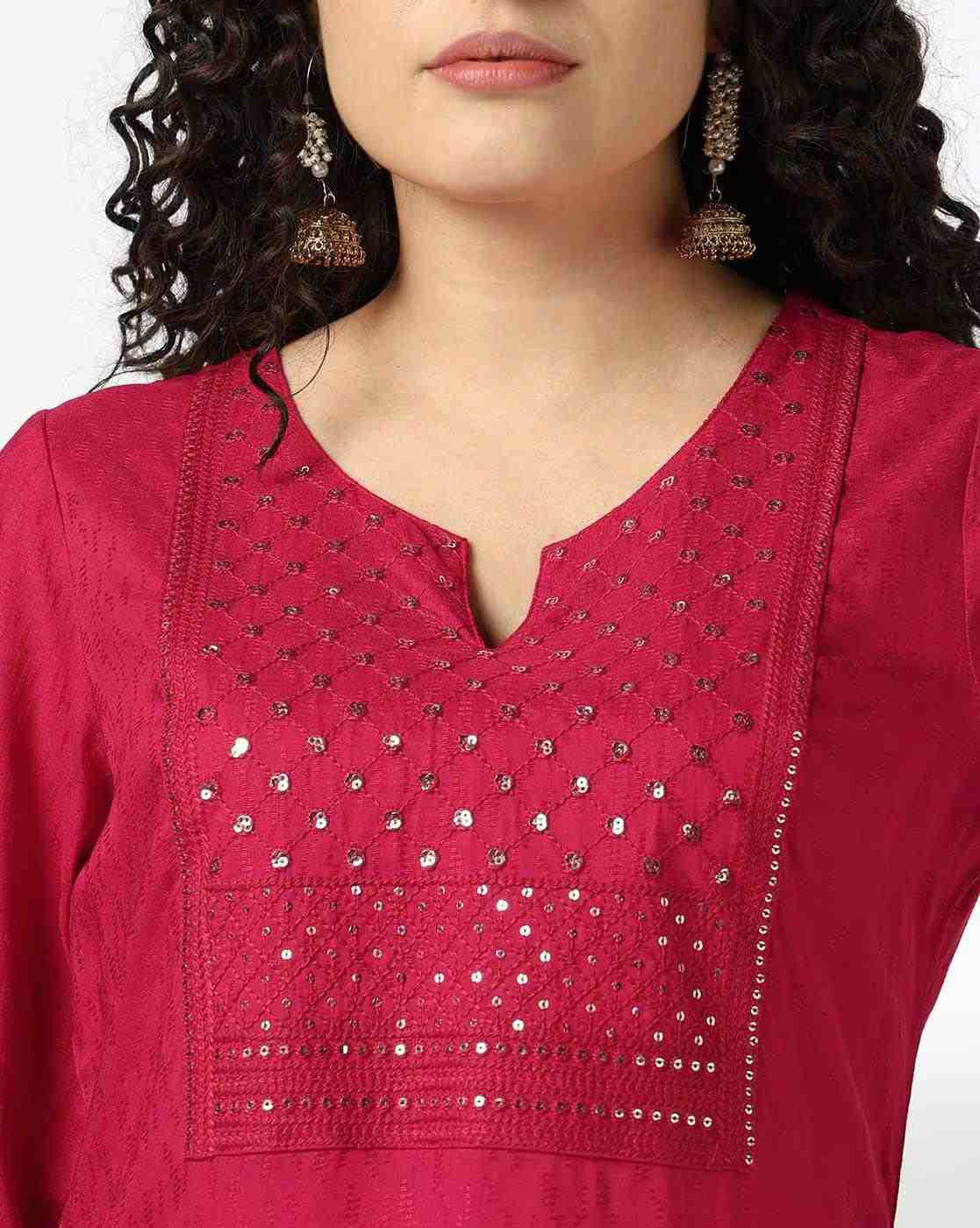 AVAASA MIX N' MATCH | Women Straight Kurta with Embellished Yoke|3