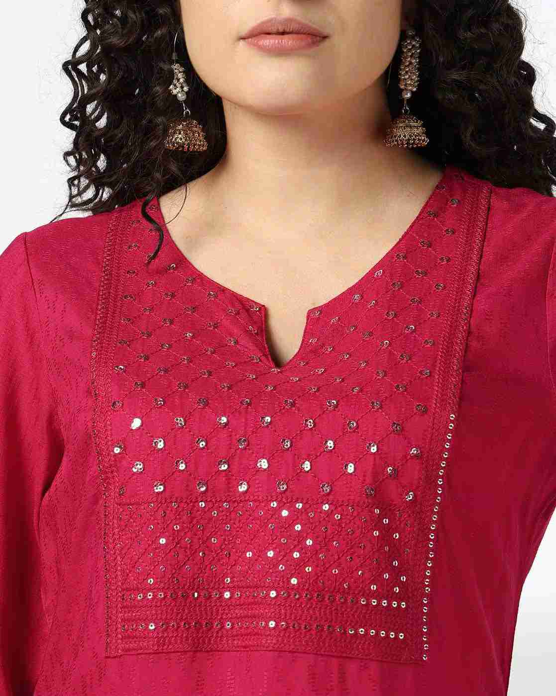 AVAASA MIX N' MATCH | Women Straight Kurta with Embellished Yoke|3