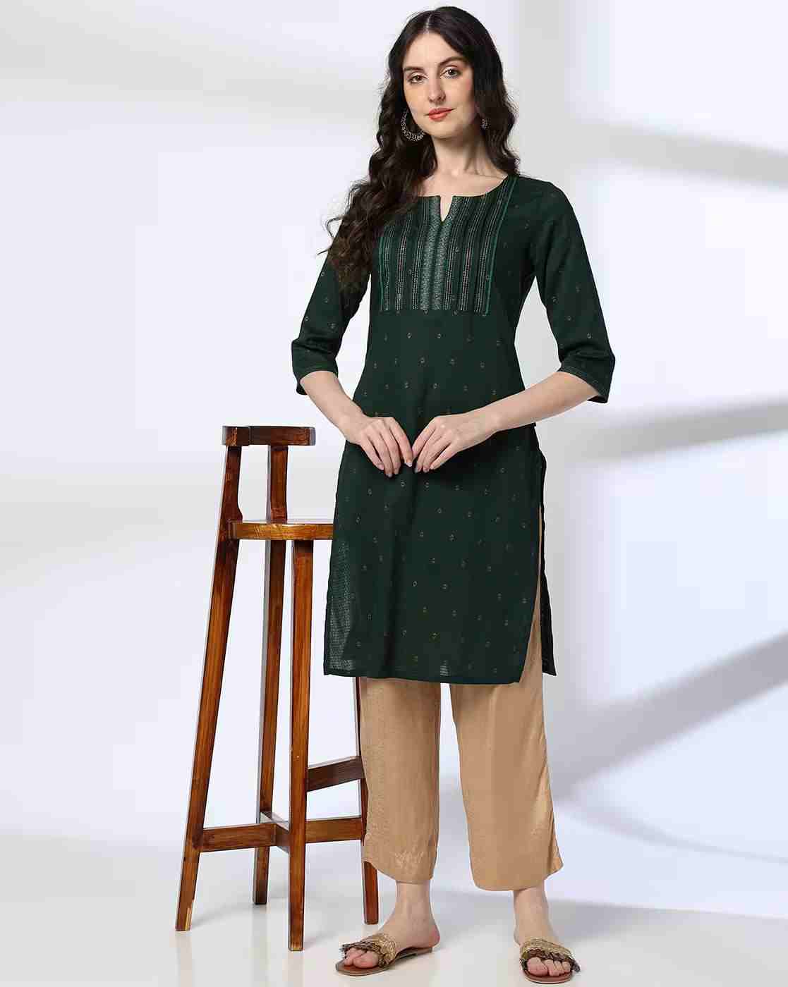 AVAASA MIX N' MATCH | Women Printed Straight Kurta with Embroidered Yoke|0