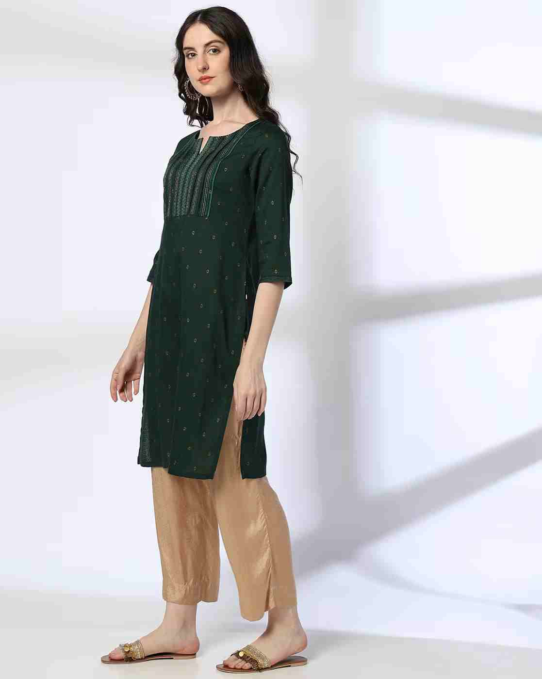 AVAASA MIX N' MATCH | Women Printed Straight Kurta with Embroidered Yoke|1