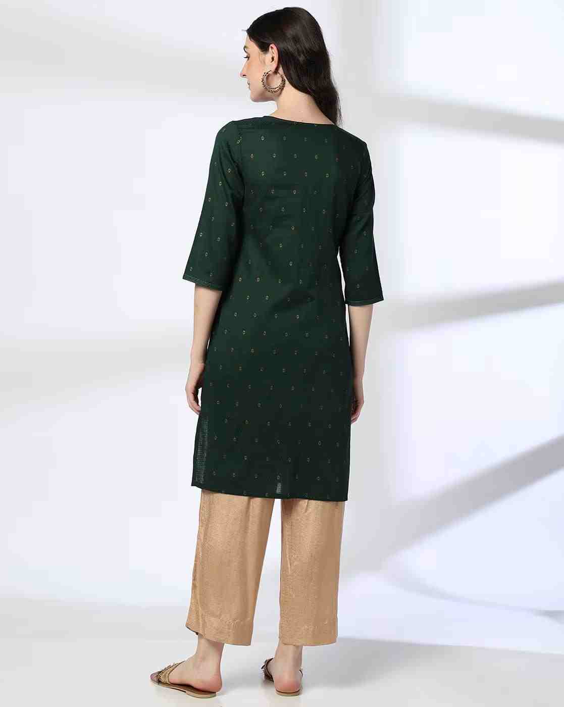 AVAASA MIX N' MATCH | Women Printed Straight Kurta with Embroidered Yoke|2
