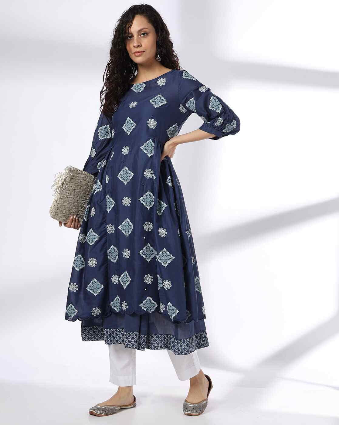 AVAASA MIX N' MATCH | Women Printed Flared Layered Kurta|0
