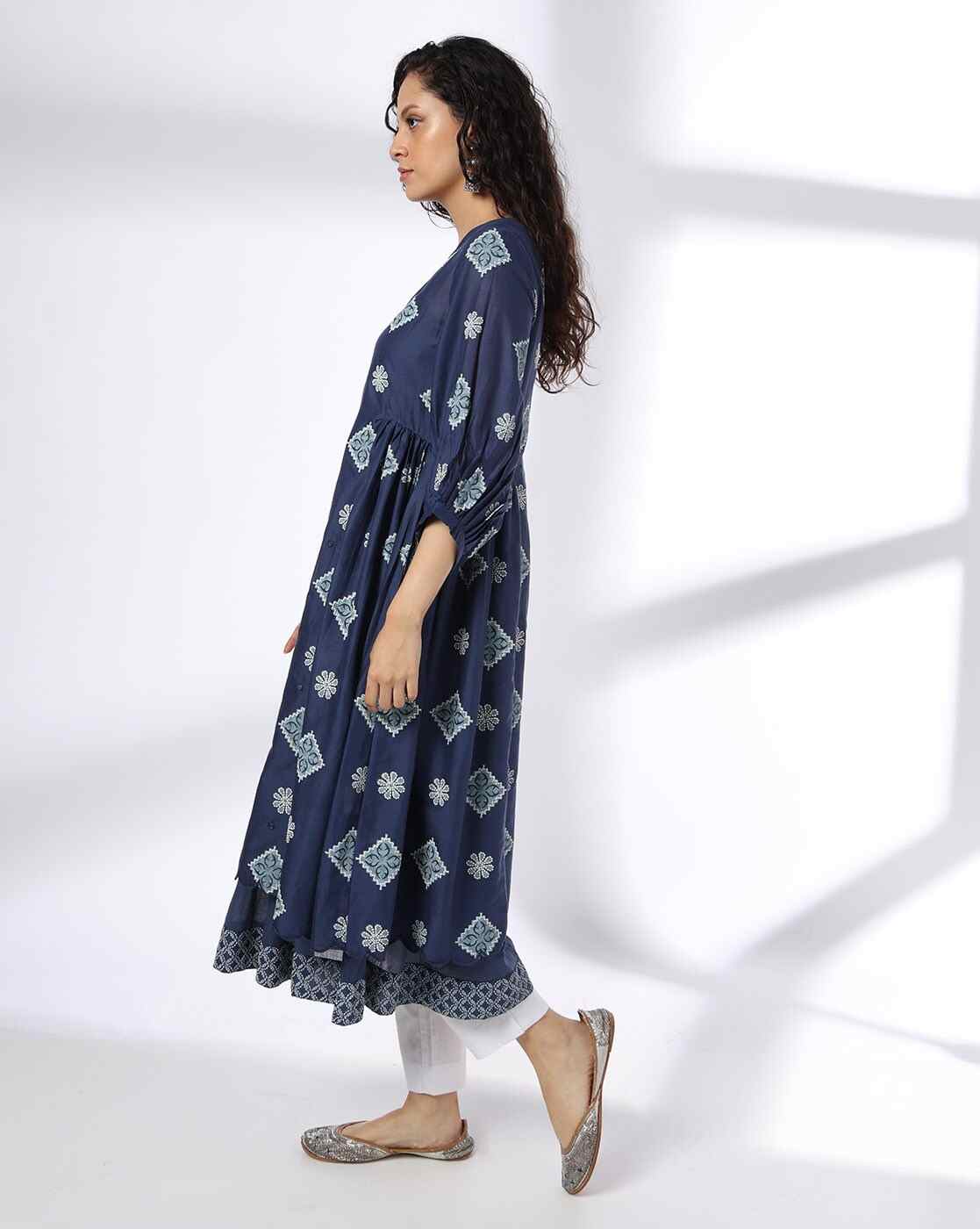 AVAASA MIX N' MATCH | Women Printed Flared Layered Kurta|1
