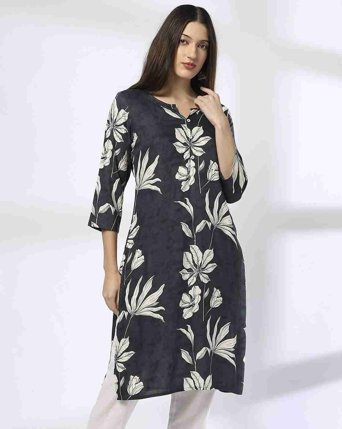 AVAASA MIX N' MATCH | Women Leaf Print Straight Kurta|0