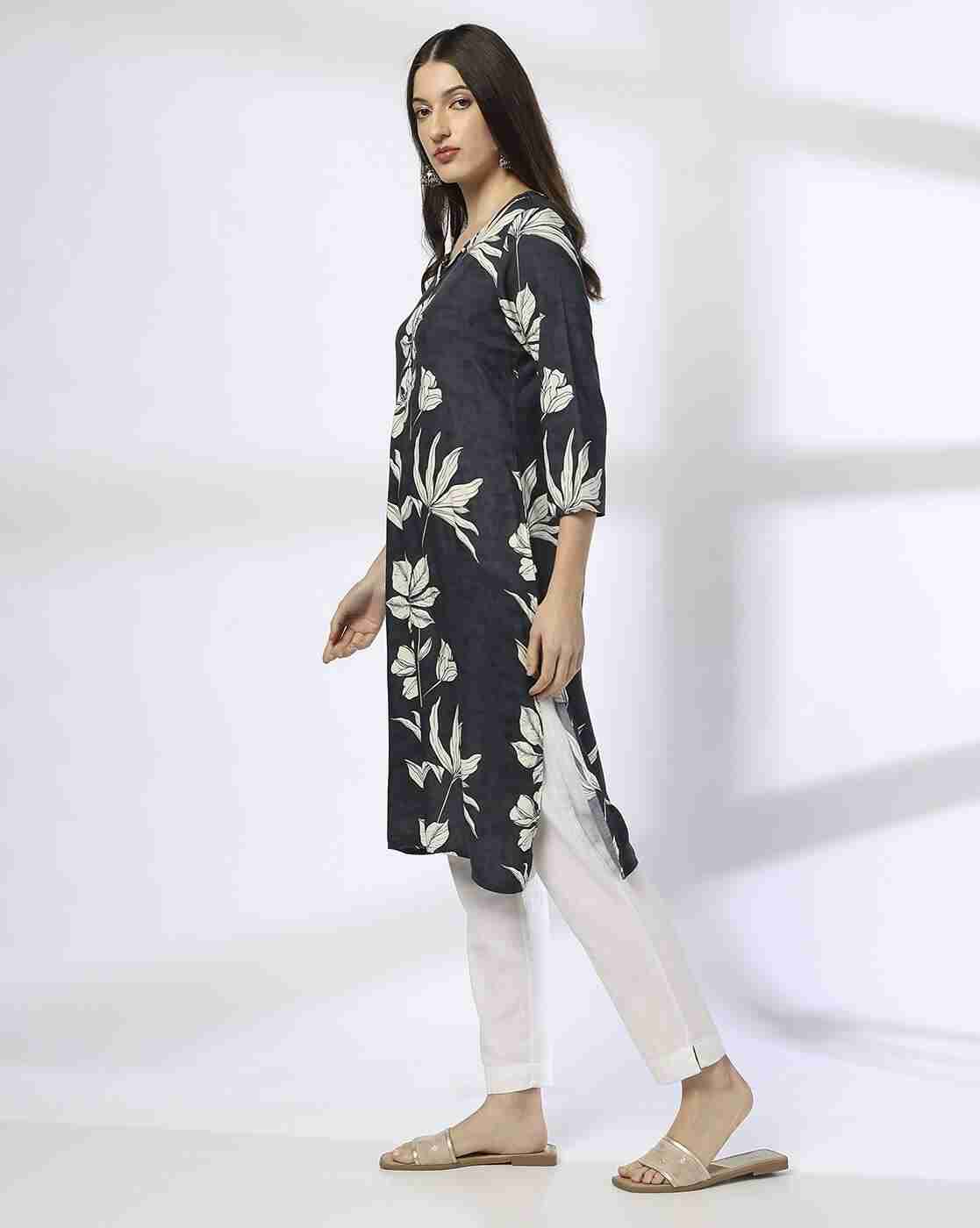 AVAASA MIX N' MATCH | Women Leaf Print Straight Kurta|1