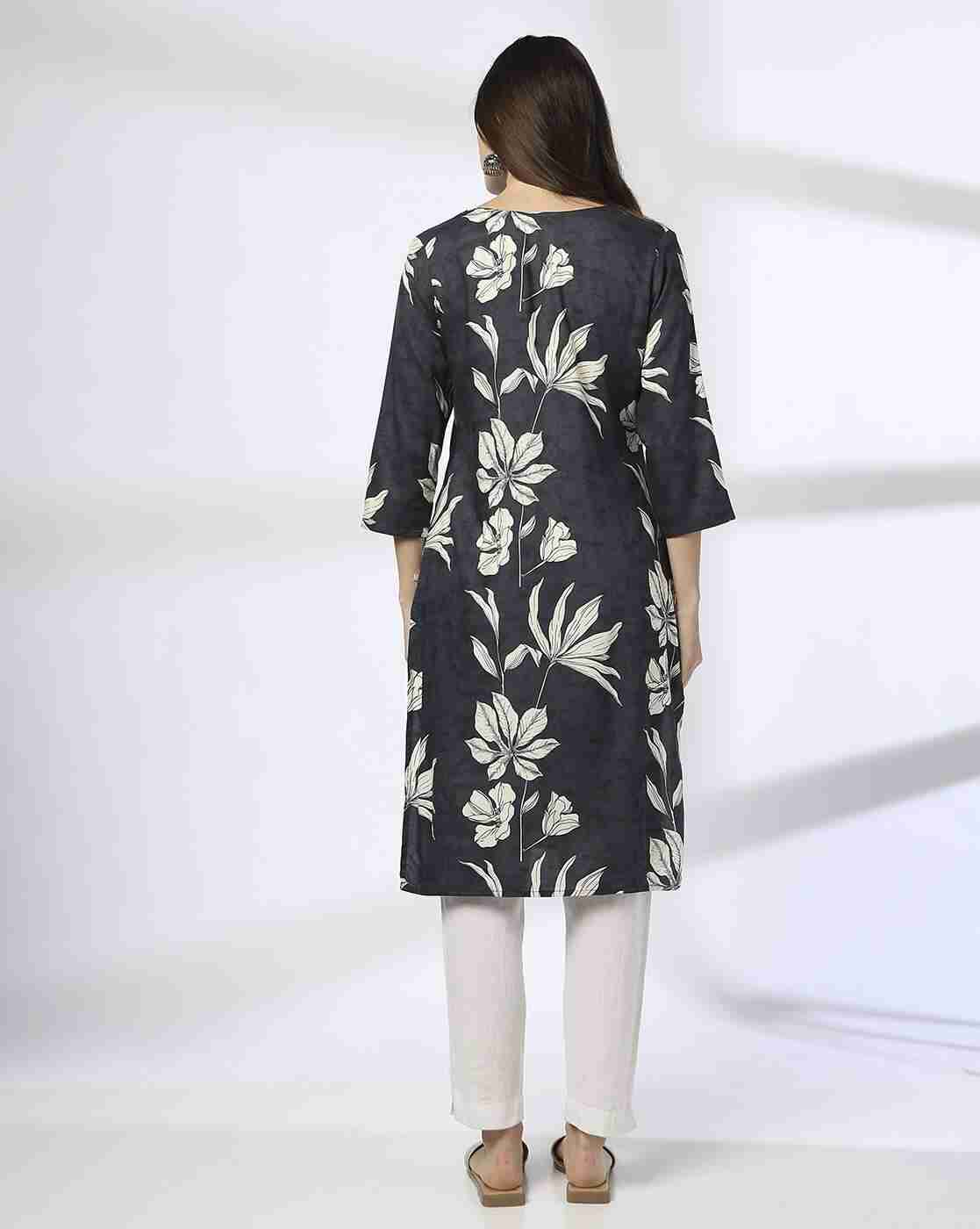 AVAASA MIX N' MATCH | Women Leaf Print Straight Kurta|2