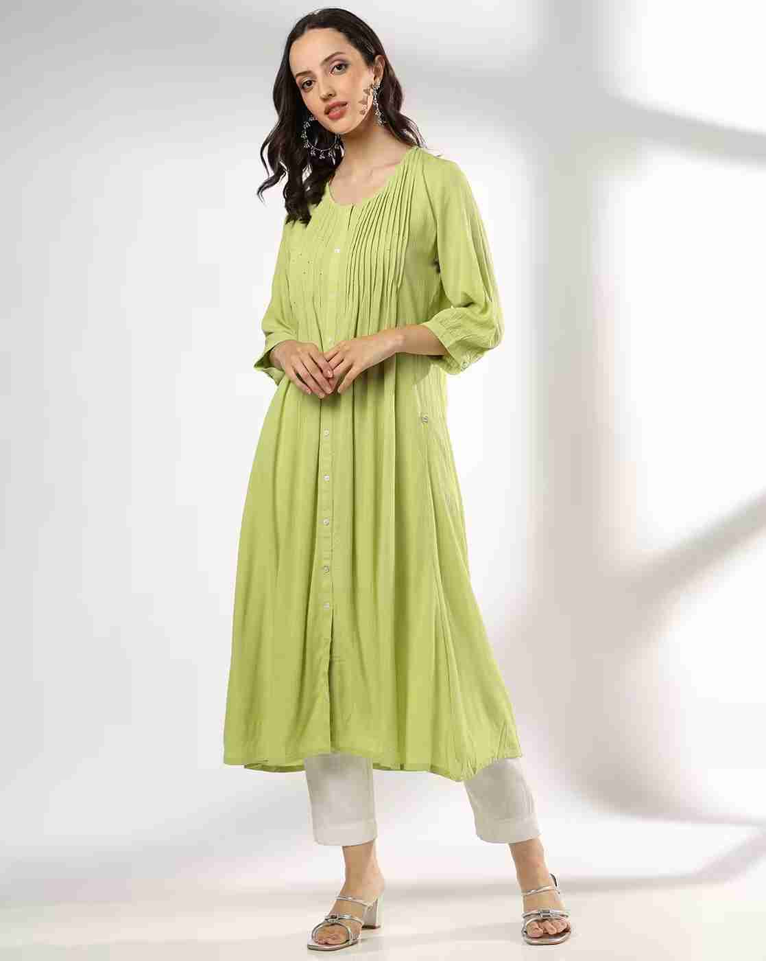 AVAASA MIX N' MATCH | Women Pintuck A-Line Kurta with Insert Pocket|0