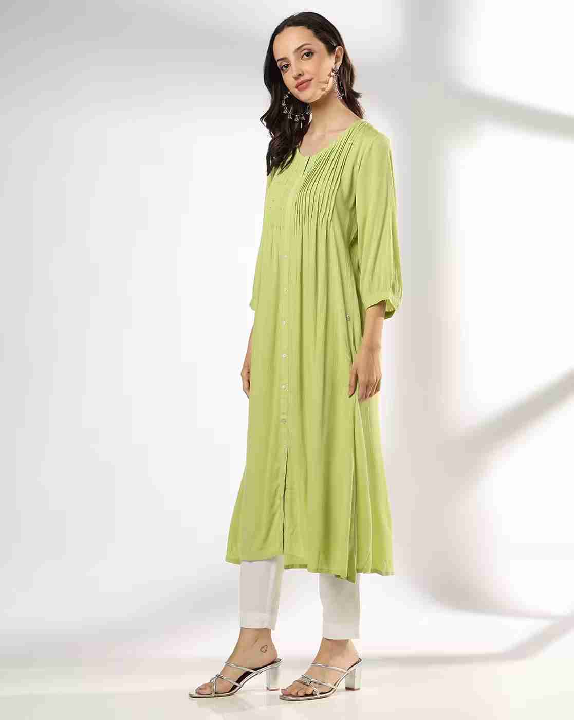 AVAASA MIX N' MATCH | Women Pintuck A-Line Kurta with Insert Pocket|1