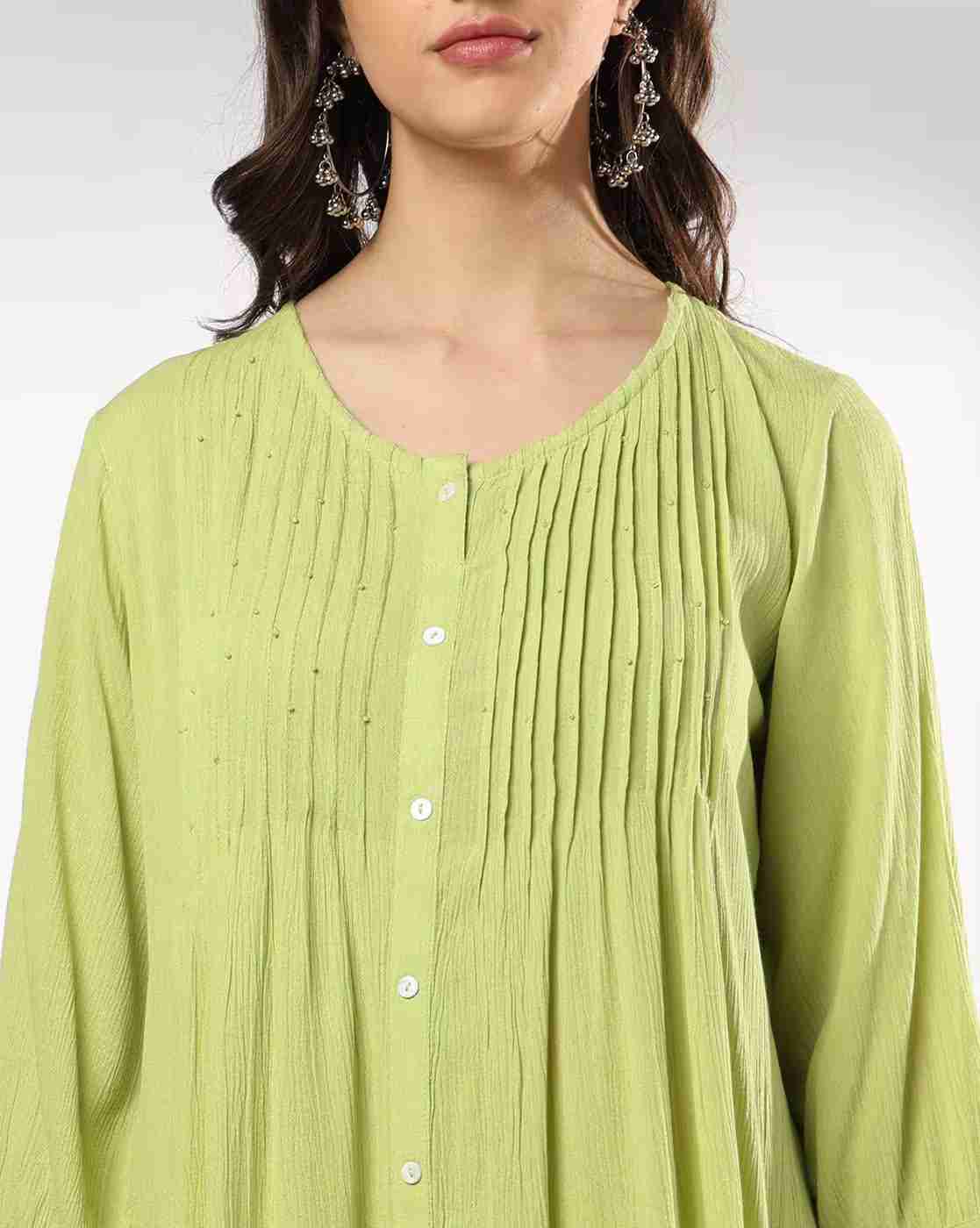 AVAASA MIX N' MATCH | Women Pintuck A-Line Kurta with Insert Pocket|3