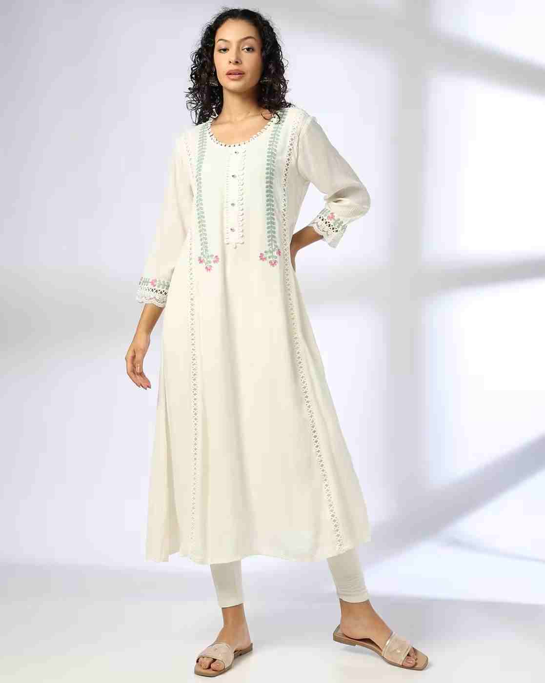 AVAASA MIX N' MATCH | Women Embroidered A-Line Kurta|0