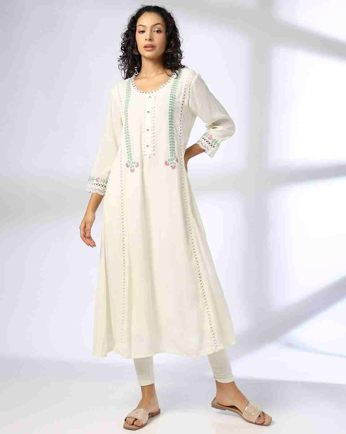 AVAASA MIX N' MATCH | Women Embroidered A-Line Kurta|0