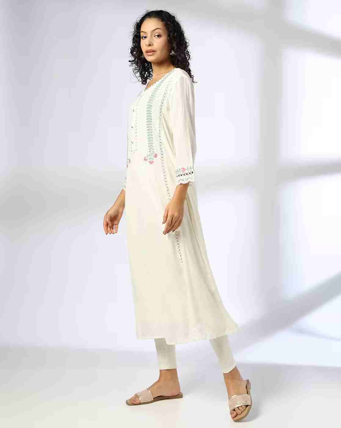 AVAASA MIX N' MATCH | Women Embroidered A-Line Kurta|1