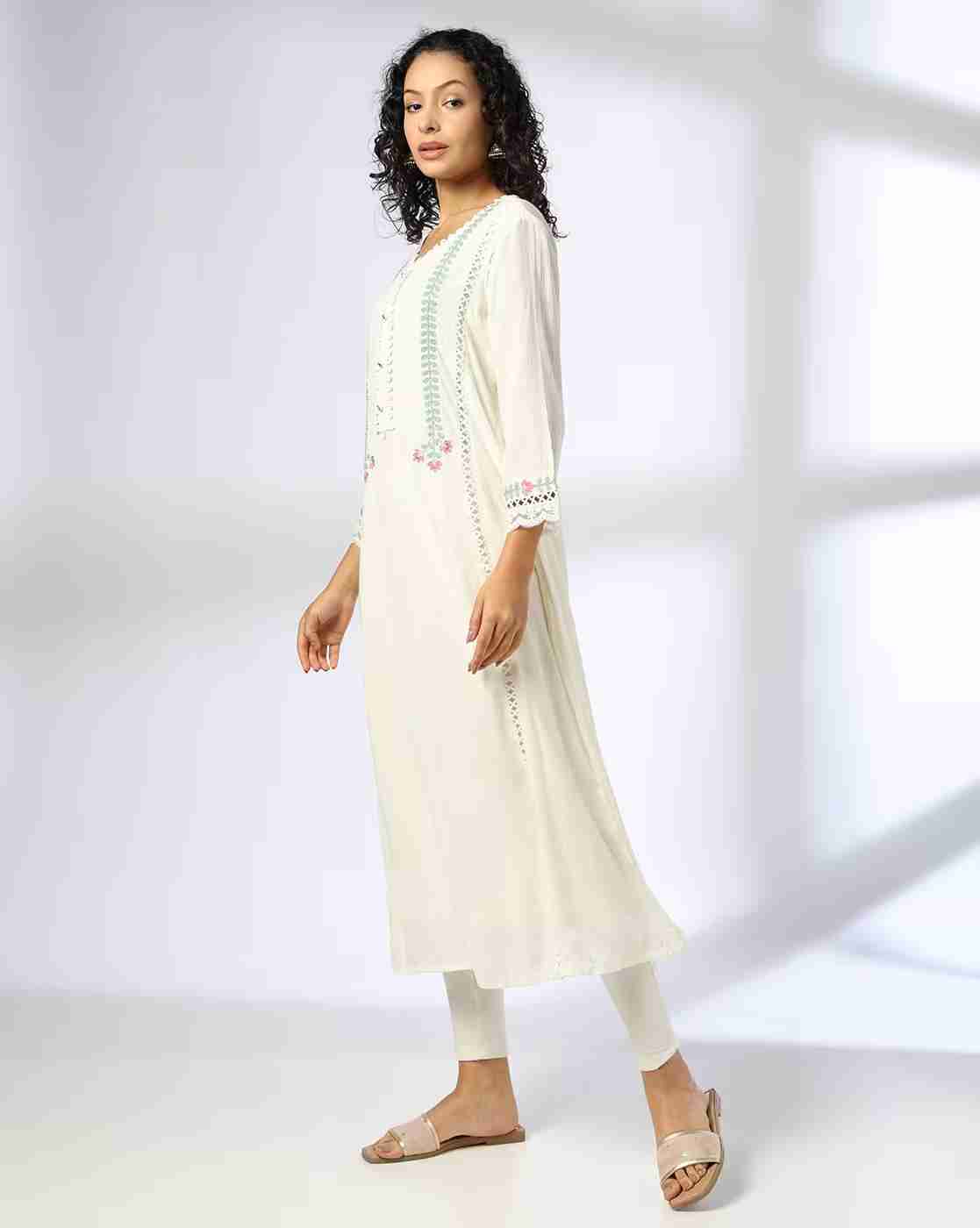 AVAASA MIX N' MATCH | Women Embroidered A-Line Kurta|1