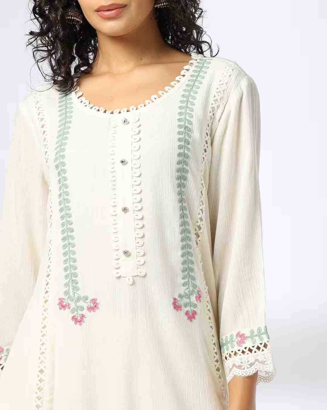 AVAASA MIX N' MATCH | Women Embroidered A-Line Kurta|3