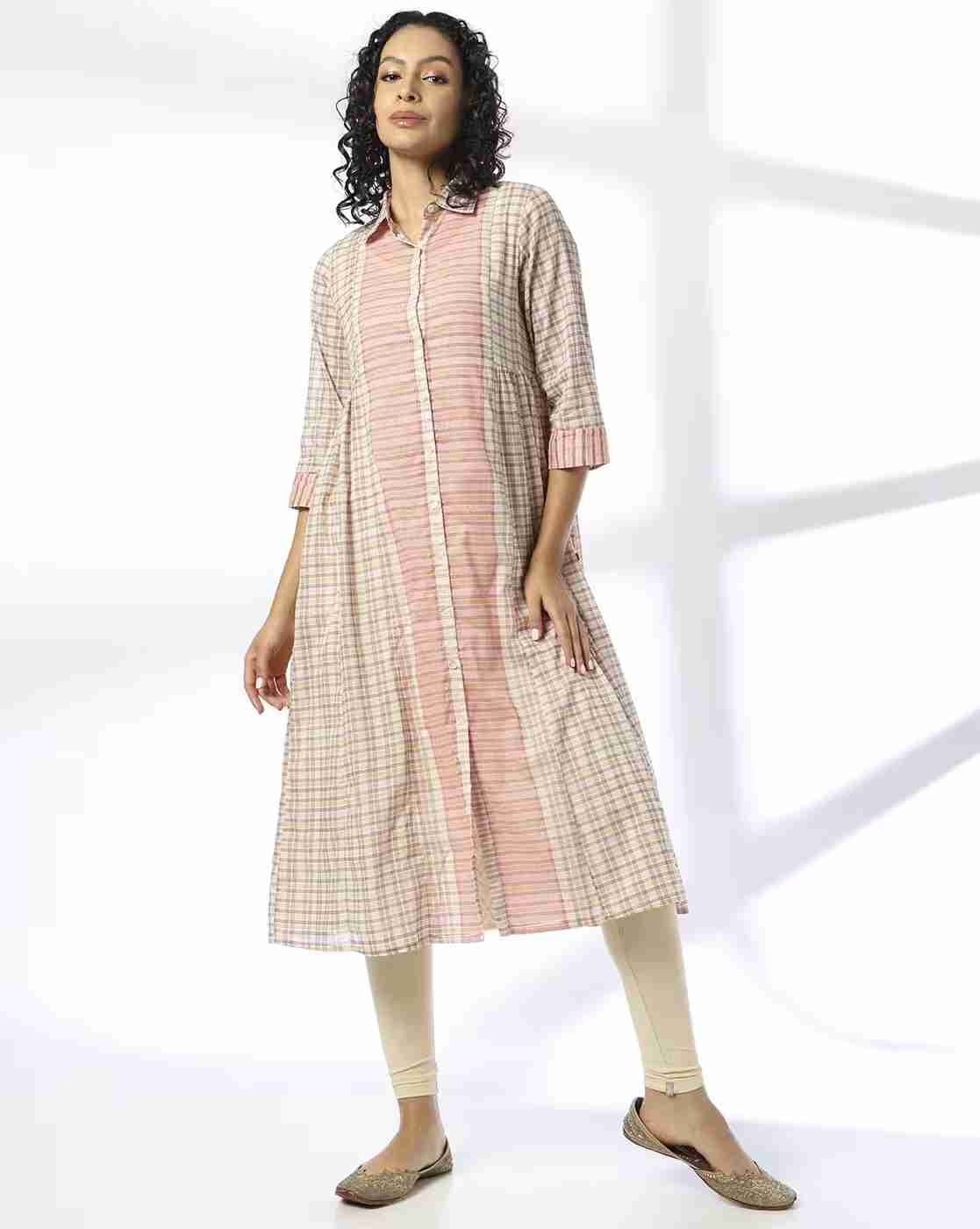 AVAASA MIX N' MATCH | Women Checked A-Line Kurta|0