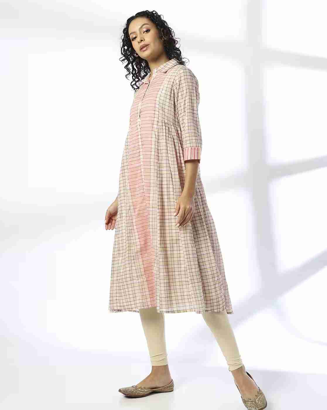 AVAASA MIX N' MATCH | Women Checked A-Line Kurta|1