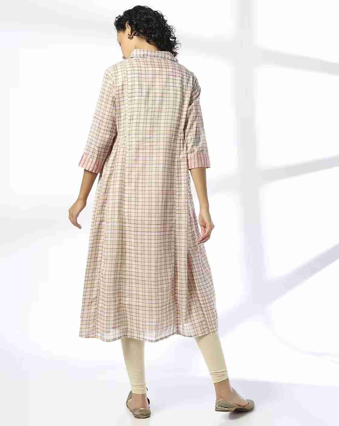 AVAASA MIX N' MATCH | Women Checked A-Line Kurta|2