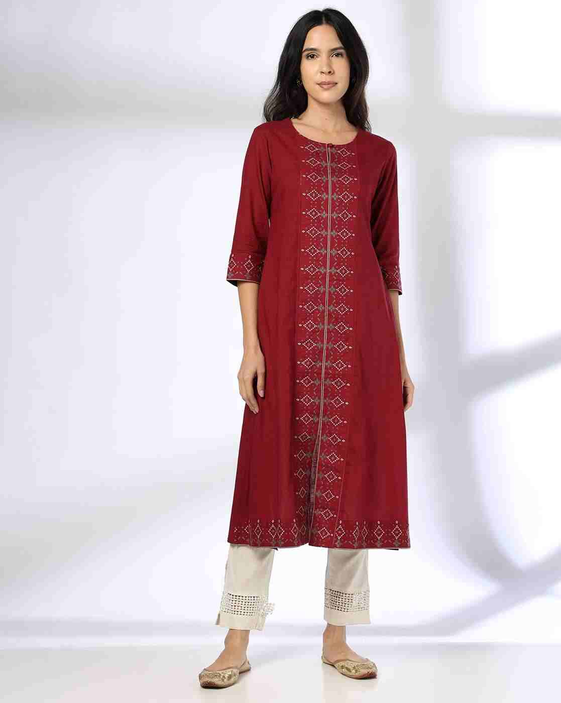 AVAASA MIX N' MATCH | Women Embroidered A-Line Kurta|0