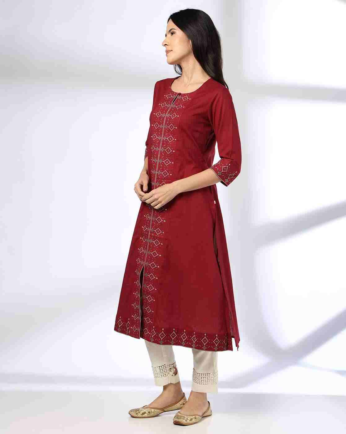AVAASA MIX N' MATCH | Women Embroidered A-Line Kurta|1