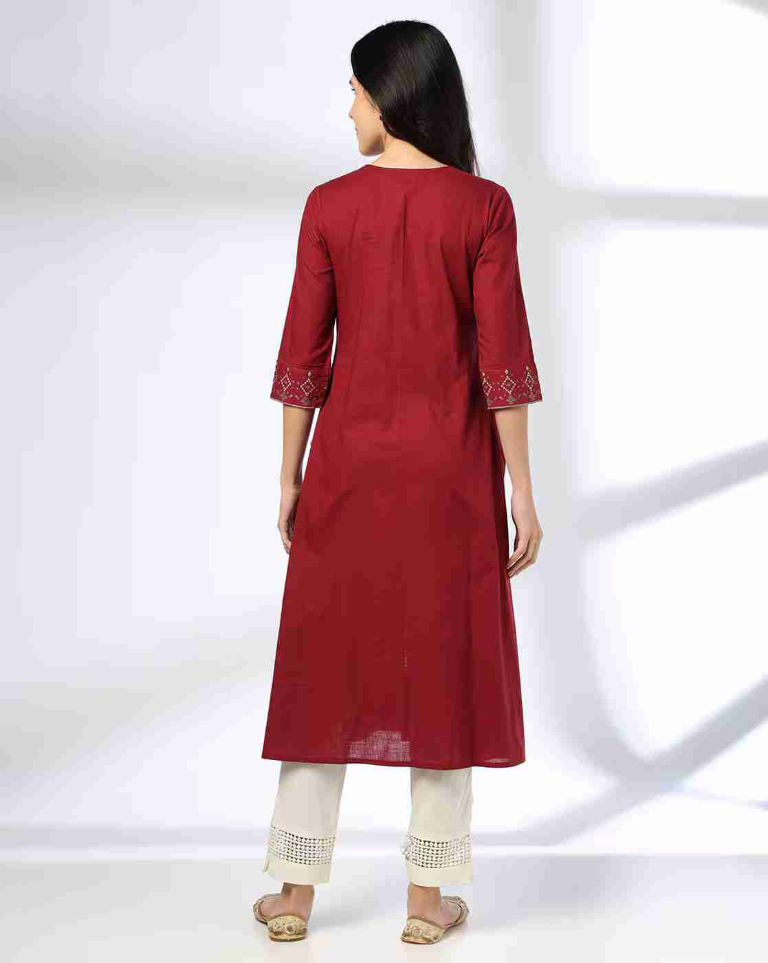 AVAASA MIX N' MATCH | Women Embroidered A-Line Kurta|2