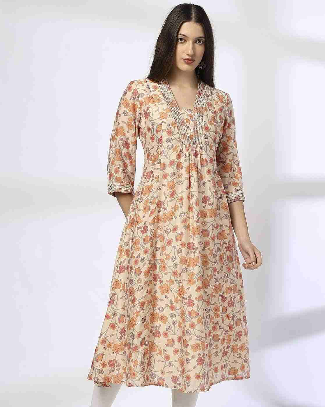 AVAASA MIX N' MATCH | Women Floral Print Flared Kurta|0