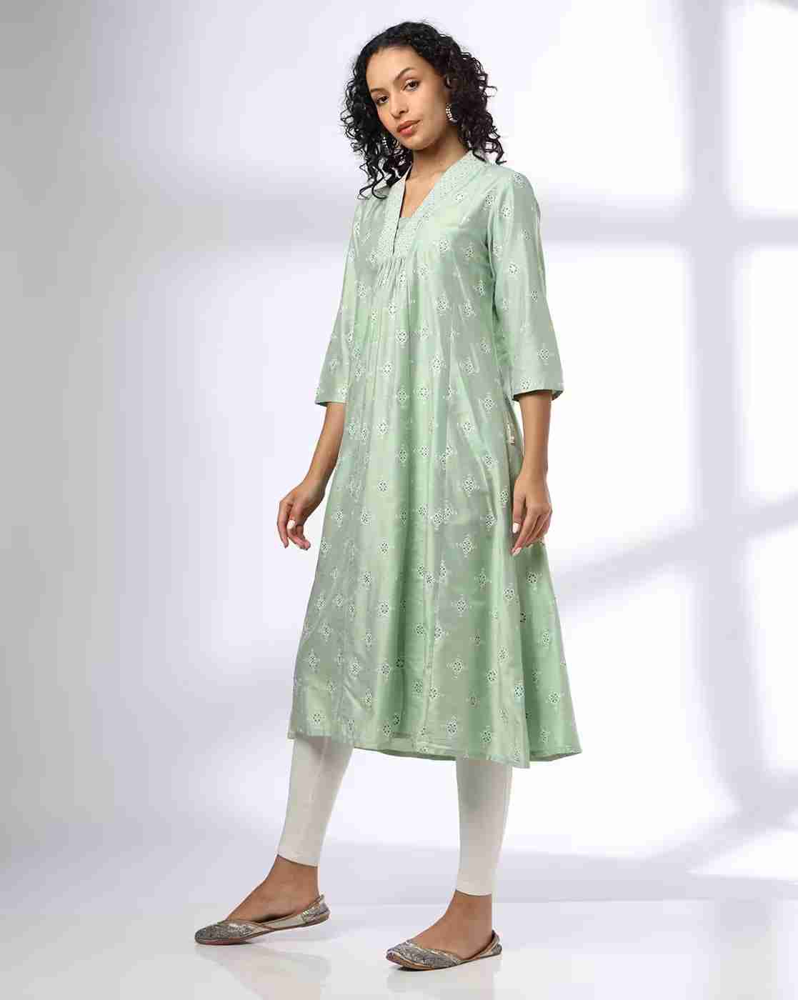 AVAASA MIX N' MATCH | Women Block Print Flared Kurta|1