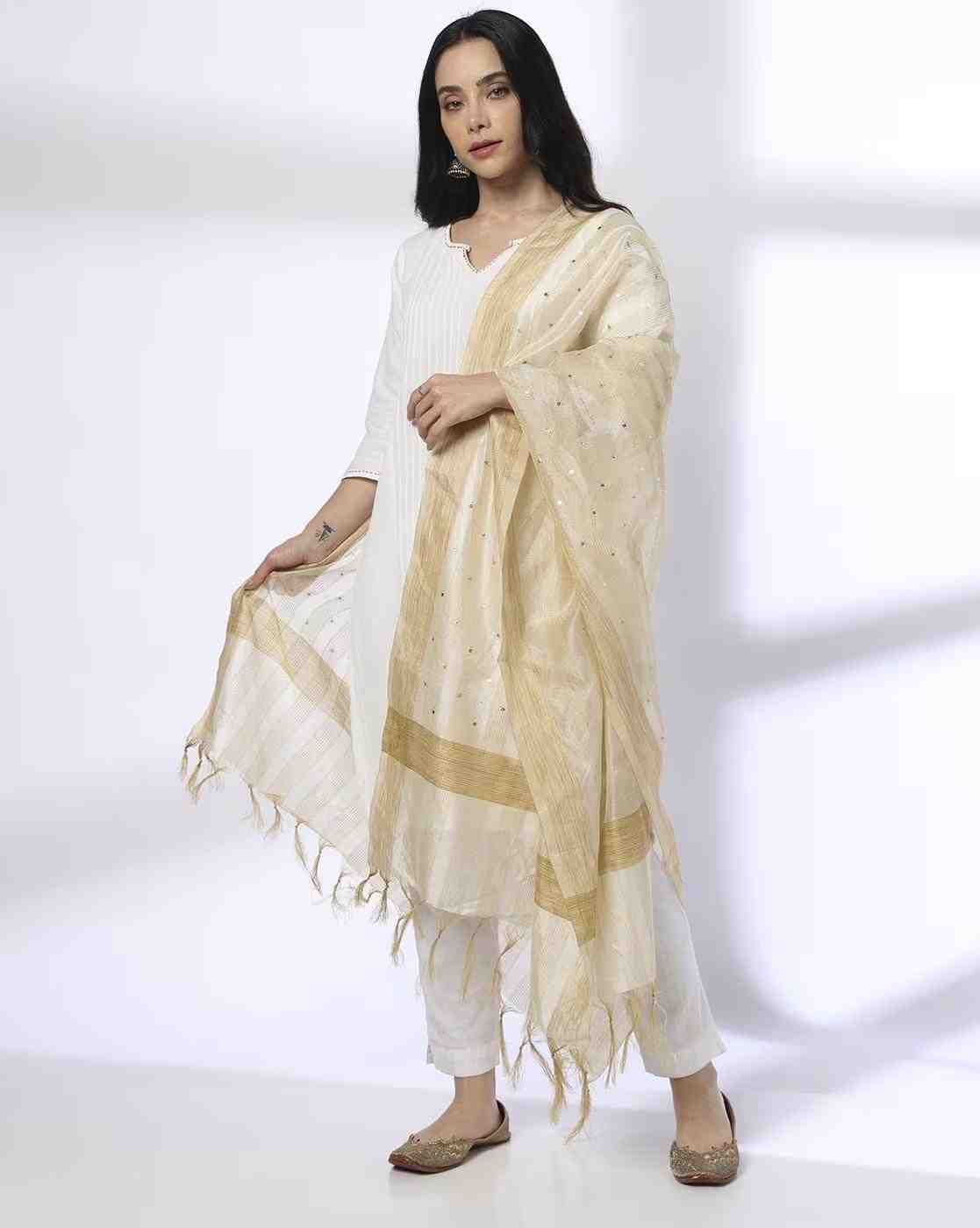 AVAASA MIX N' MATCH | Women Striped Dupatta with Tassels|0