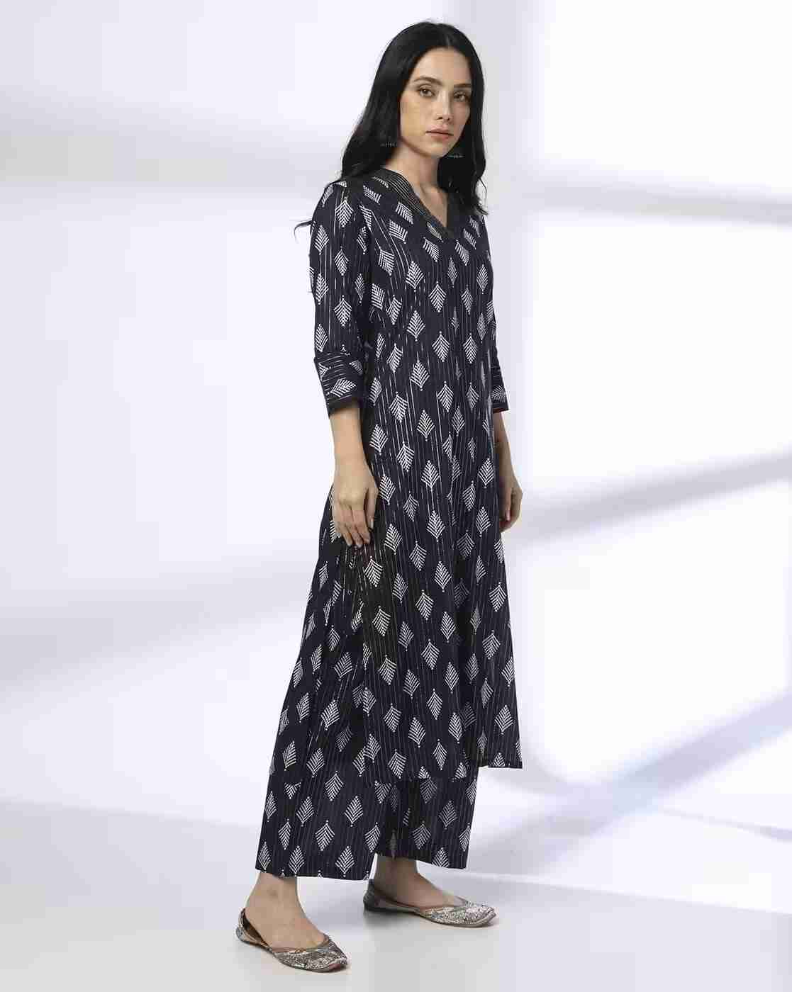 AVAASA MIX N' MATCH | Women Geometric Print Straight Kurta with Palazzos|1